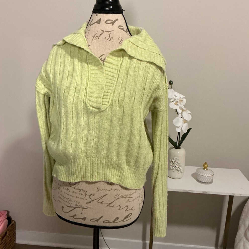 Lime Green Ribbed Women's Sweater
